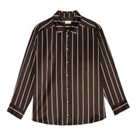 DONNI. Tops - Donni. The Silk Pinstripe Shirt Brown Red White Medium